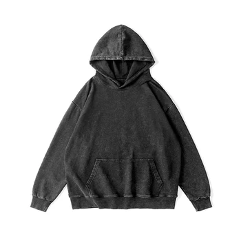 Old American Fashion Brand Retro Washed 350g Heavy Knitted Hoodie Jacket for Unisex Autumn Round Neck Terry with Loose Fit
