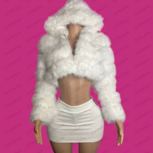 Viviblook Z730ST02 New Arrival Girl's Clothing Set White Set Long Sleeved Zipper Fur Jacket and Mini Skirt 2 Piece Set