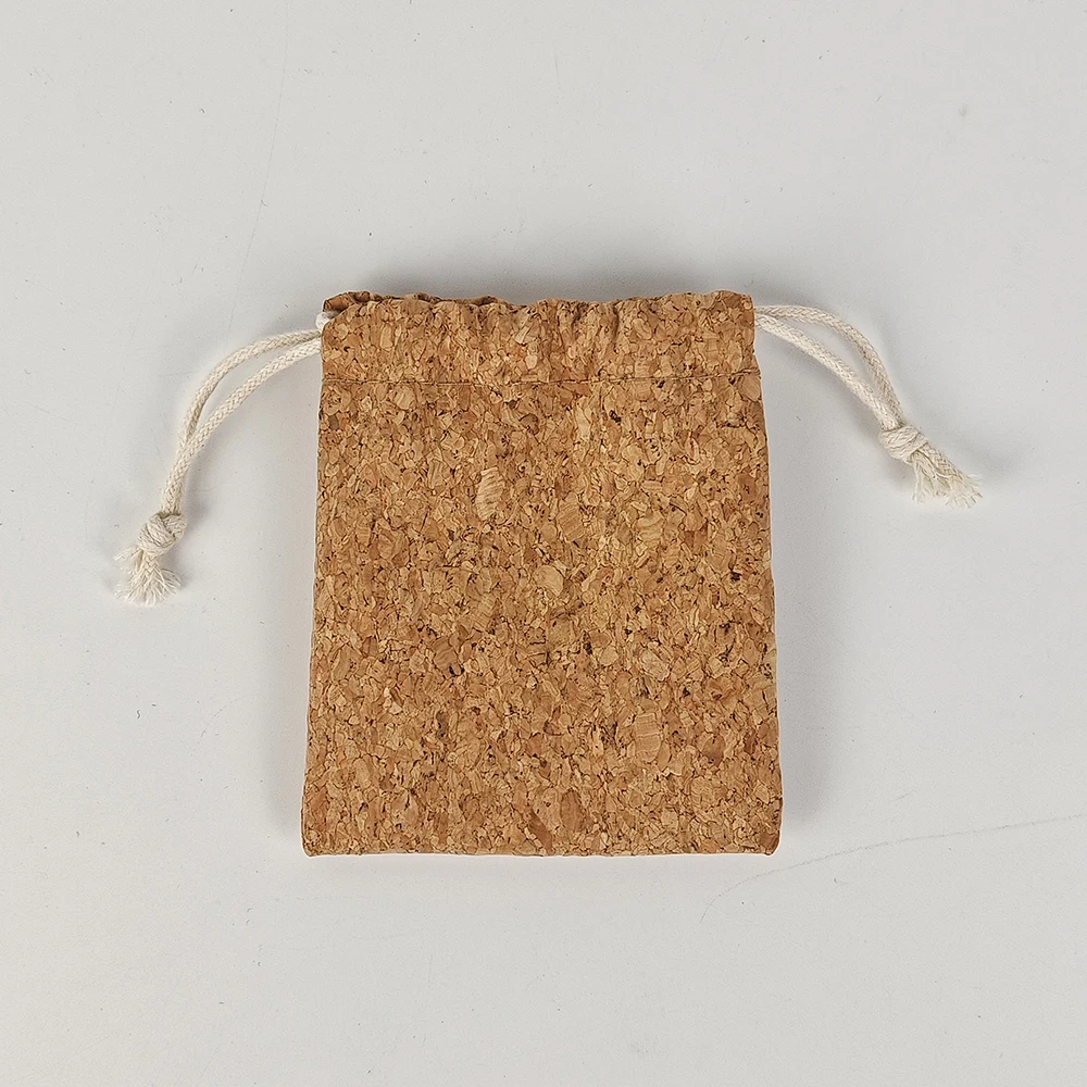 Small Custom Logo Cork Drawstring Gift Bag Promotional Purses and Wallets with Letter Pattern