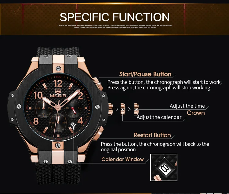 MEGIR 2050 hot sell men quartz watch new arrival Casual 3 Dials Black water proof rubber strap chronograph sports watches kit Alibaba