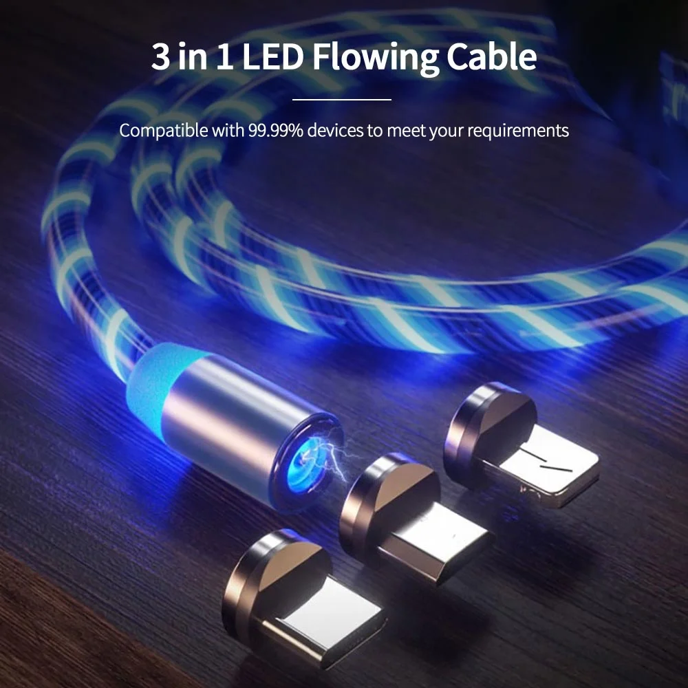 Высокое качество светодиодный мобильного телефона 3 в 1 USB-C Тип C Micro USB с магнитными разъемами C кабель для быстрой зарядки USB Type-C