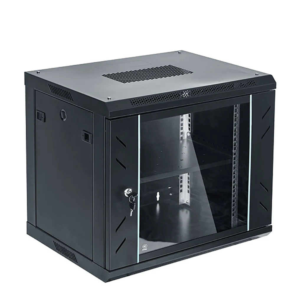 Wall Mount Network Cabinet Server Rack Floor Standing Lockable Glass Door SPCC Steel Adjustable Shelf Monitoring Equipment