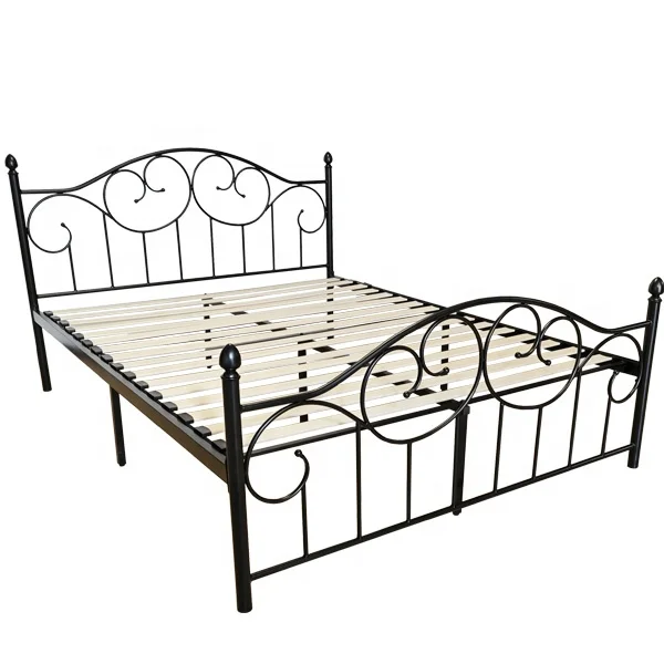 Bedroom  Wholesale Powder Coated  Metal Stainless Steel  Tube Cheap Price Single Double Queen king Size Wrought Iron Bed Designs