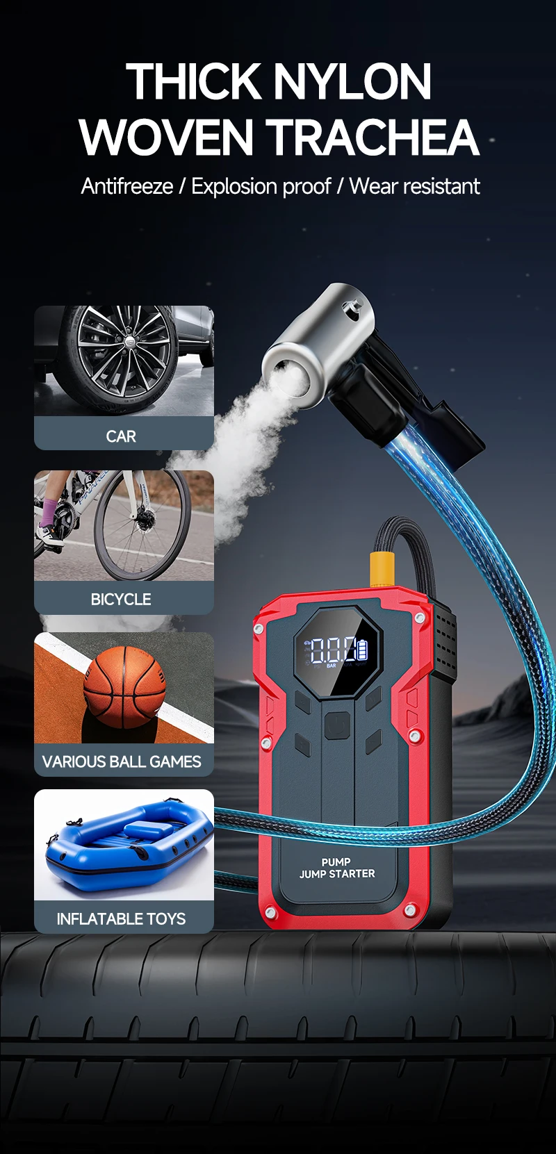 High Quality Portable 12V Car Battery 4 in 1 Functions Portable Jump Starter Mobile Power Bank With Air Compressor