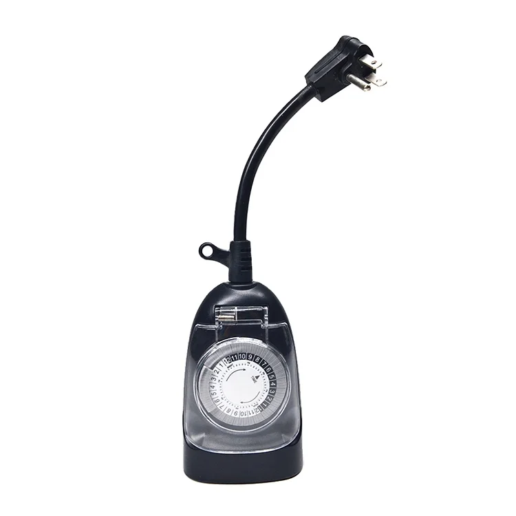 24-Hour Heavy Duty Plug-in Timer Socket Outdoor Electrical Mechanical Timer PVC 15A Rated Current 125V Rated Voltage IP54 US 5m