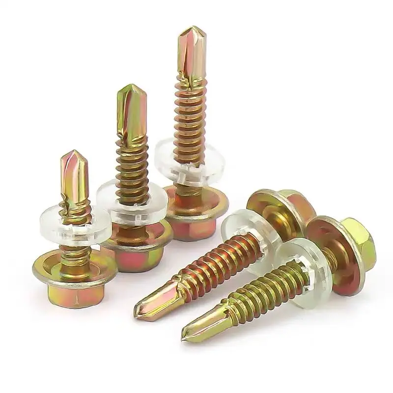 Tek Yellow Zinc Plated Self-Drilling Washer Steel Hex Head Screw Coarse Thread DIN Standard A2-70 Grade Inch Measurement System