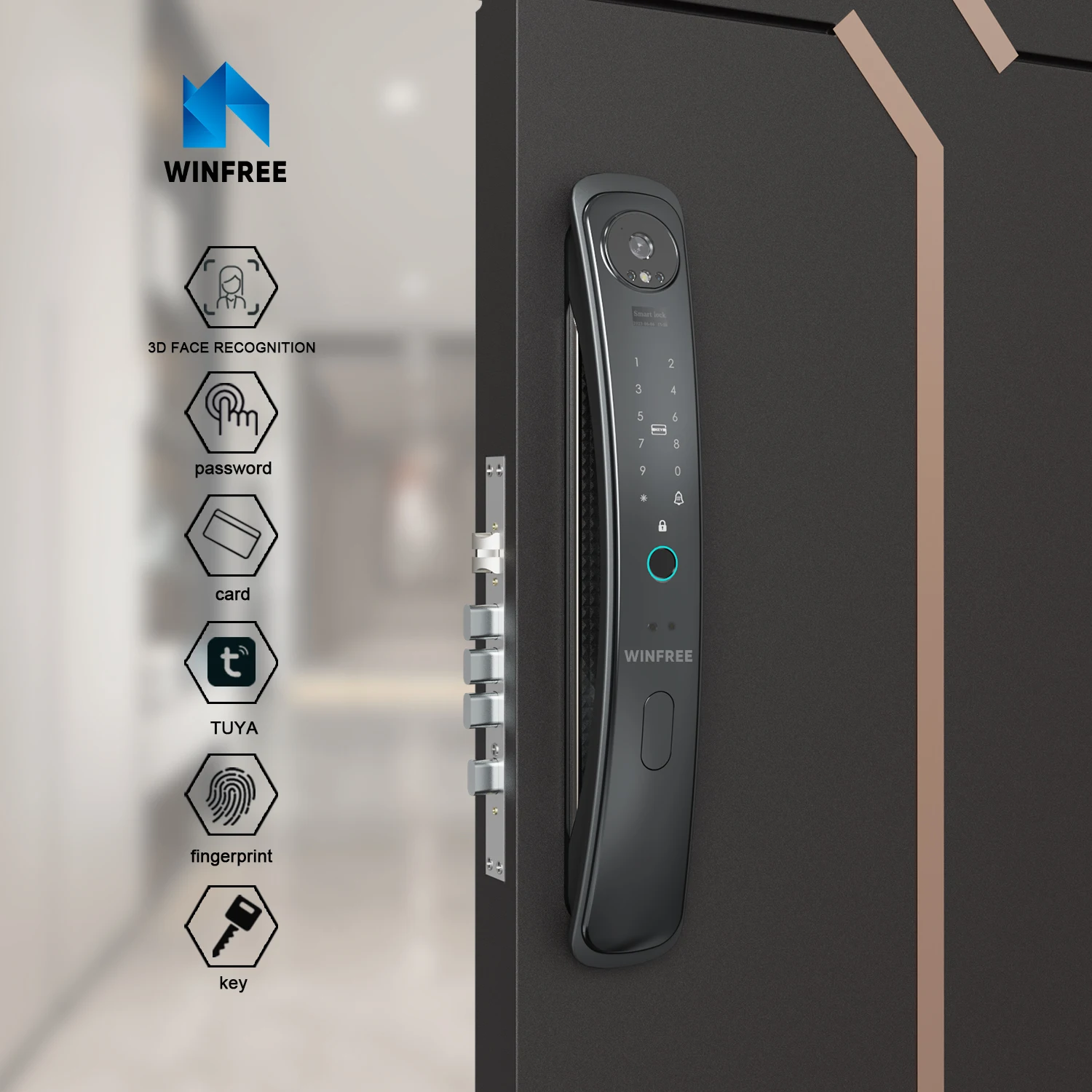 Electronic Serrure Intelligente Fingerprint Digital Lock Keyless Entry Tuya 3D Face Recognition Smart Door Lock with Camera