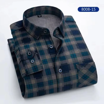 Winter plus size men's shirt with wool flannel lining, long sleeved button up shirt