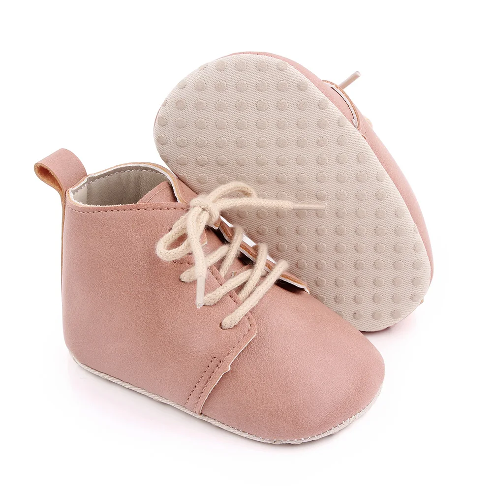 Spring and Autumn Baby Girls PU Leather British Style Front Lace-up Solid Color Infants Walking Shoes details