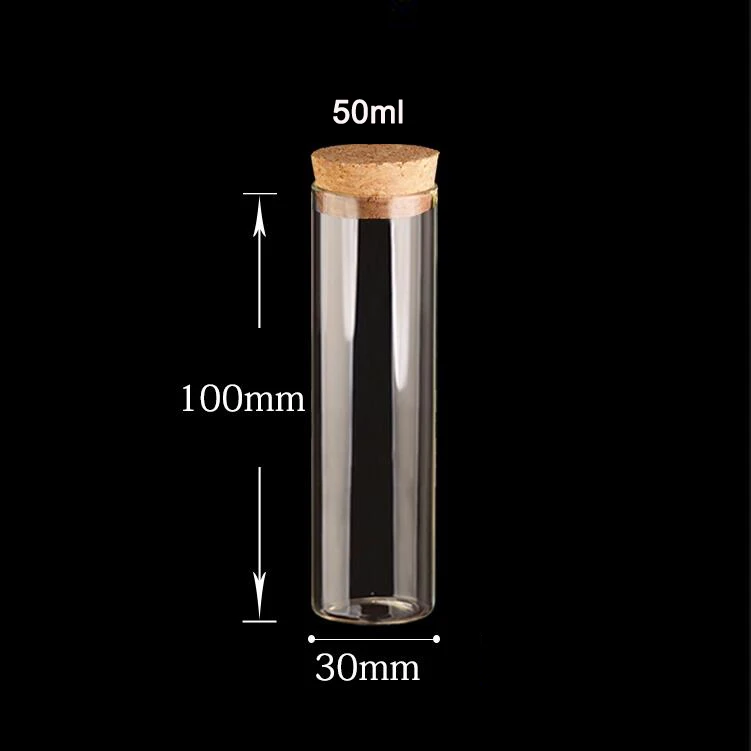 Маленькая прозрачная плоская трубка из боросиликатного стекла с пробковой крышкой для лабораторных испытаний хранения соли и