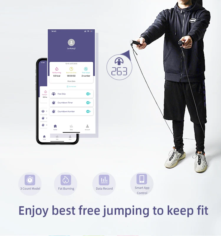 Rs1950ulb Smart Cordless Jump Rope Less Digital Counter Pvc Smart Skipping Rope Smart Jump Rope