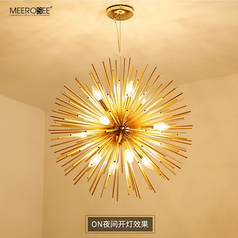 Meerosee  Golden Metal Pendant Lamp Dandelion Hanging lamp for Kitchen Island Dining Room Shop Bar MD86791