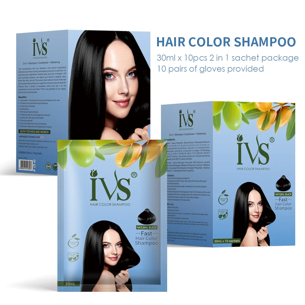 Ivs Private Label Hair Color No Side Effect Magic Fast Black Color Herbal  Extract Black Hair Dye Shampoo 3 In 1 For Grey Hair - Buy Black Hair Dye  Shampoo 3 In