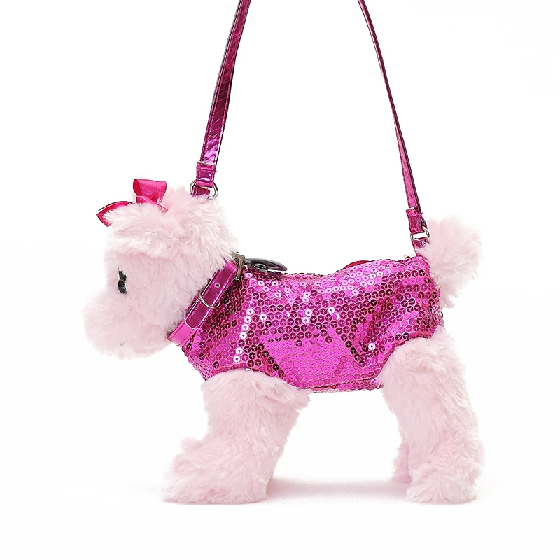 Animal Pretend Purse Fashion Pink Plush Dog Bag For Girls Toy
