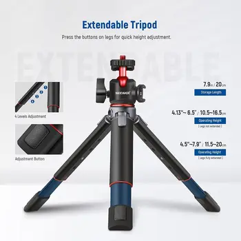 Extendable Vlogging Table Tripod NEEWER Mini Camera Tripod with 360 Degree Adjustable Ball Head and Accessory Shoe detail image