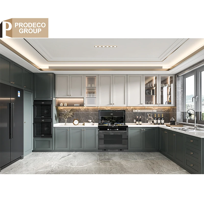 Prodeco Open Concept Kitchen Cabinets Marble Hinge Drawer Basket Laminate Resin Faucet-Modern Design for Commercial Use Project
