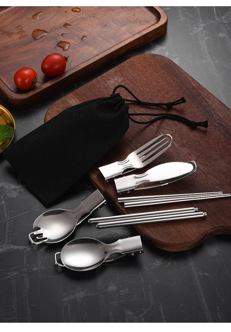 Camping Folding Design Cutlery Sets Stainless Steel Foldable Knife Fork