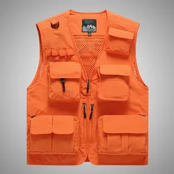Fashion Hot Waterproof Fishing Canvas Hiking Hunting Sleeveless Multi Pockets Cargoes Safari Waistcoat Men's Vests