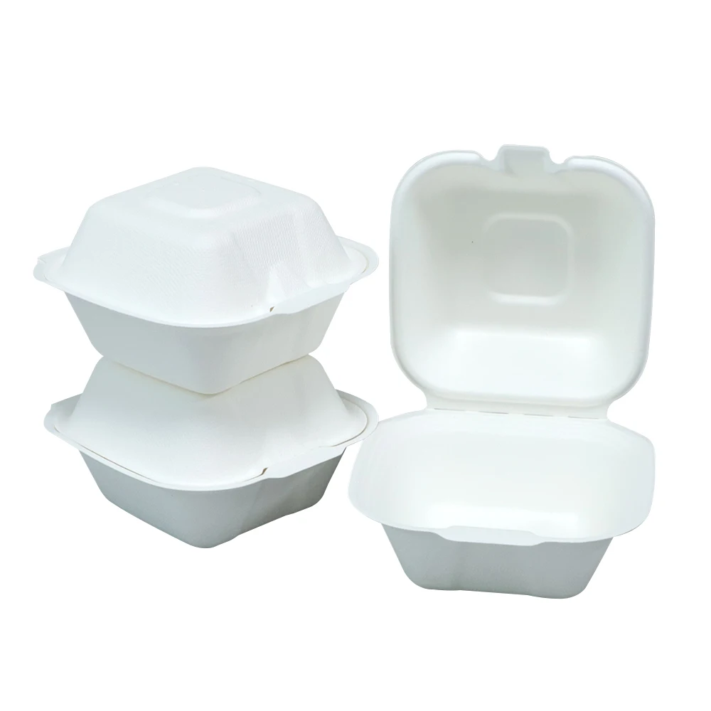 Factory Direct Price Biodegradable Sugarcane Clamshell Sugarcane Bagasse Burger Box for Food Container