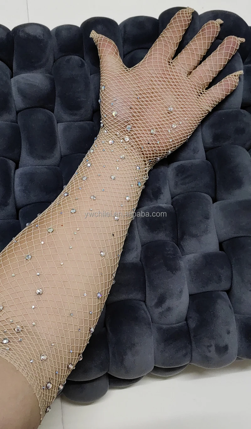 Women's Rhinestone Fishnet Long Gloves 