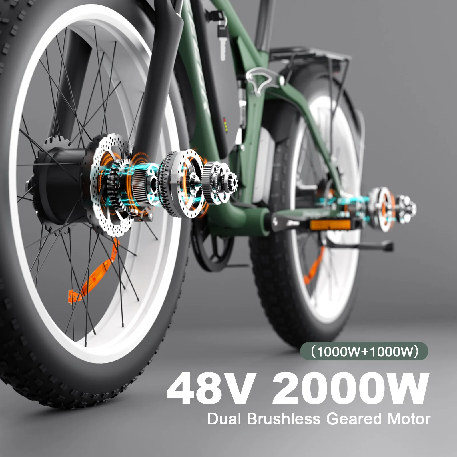 Us Warehouse 2000w Dual Motor Electric Bike 22.4ah Battery Two Wheel Drive Ebike 26"x4.0" Fat