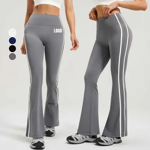 High Quality Custom Women's Striped Flared Pants Color Contrast Tummy Control Yoga Pants Quick Dry Slim-Fit Flare Leggings