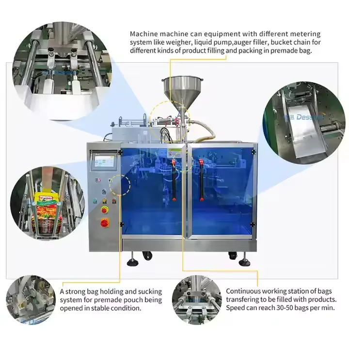 Multi Function Automatic Fresh Milk Cream Premade Spout Bag Filling Packing Machine Milk Liquid Pouch Packaging Machine
