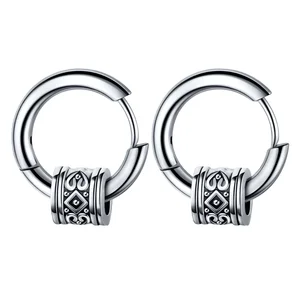 MW Punk Stainless Steel Hoop Earrings for Men Gothic Ear Studs Women's Hip Hop Totem Jewelry Party Gift Certificate Type