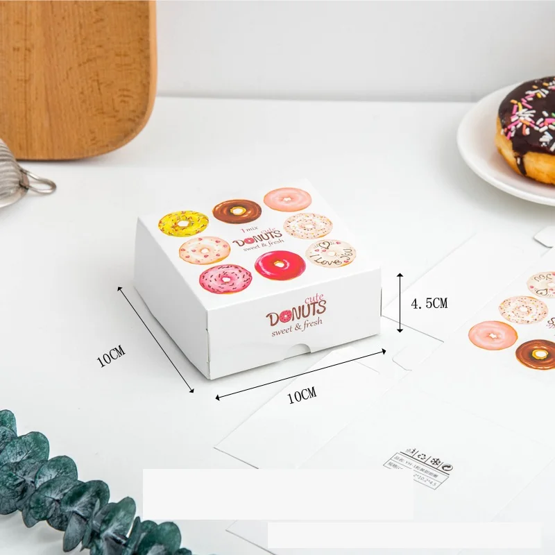 Donut packaging box Baked bread dessert box white cardboard Paper printed doughnut disposable packaging box manufacture