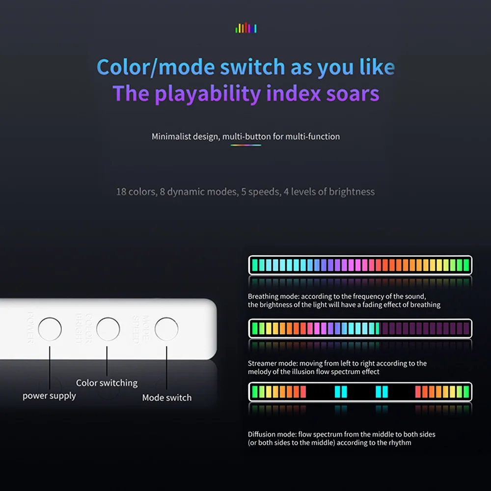 Smart Rgb Voice Control Led Strip Pickup Music Rhythm Recognition Lights Bar Rgb Audio Led