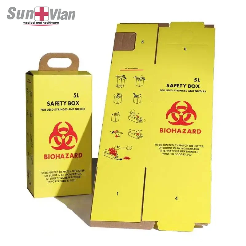 5L Paper Sharp Container Disposable Biohazard Safety Box Medical Waste Bin For Used Syringes & Needles