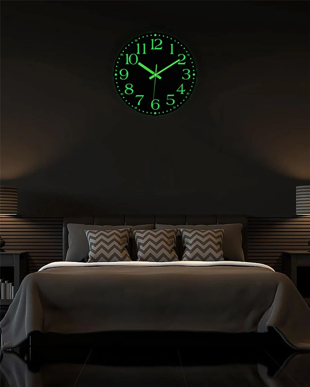 12 Inch Quartz Wall Clock with Silent Energy-Absorbing Luminous Numerals Wooden Glow-in-the-Dark MDF Decoration Lighted Hands
