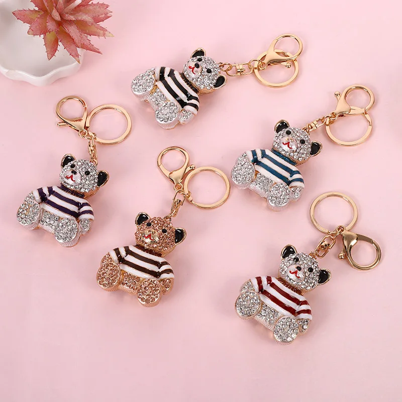 High Quality Small Luxury Diamond Teddy Bear Key Chain Crystal Keychain