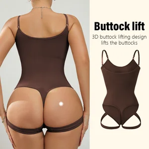 Women's Sexy Thong Bodysuit with Buttock Lift Bra Corset Clasps Bodysuits Thong Hollow  Design Shapewear Top for Tummy Control
