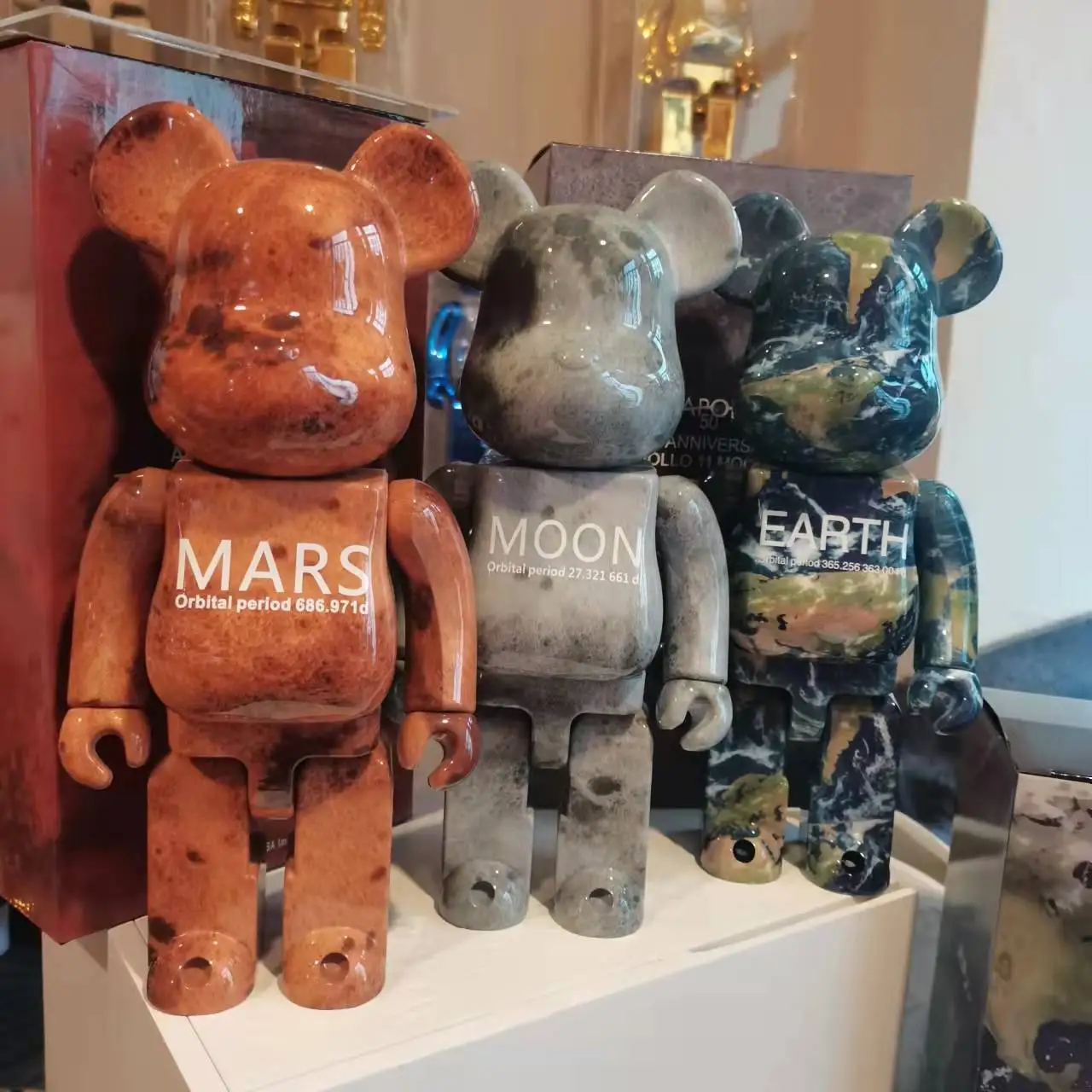 Bearbrick 400% Resin Figurine - Unique Moon Mars Block Bear for