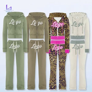 Huili Oem Y2k Vintage Acid Wash Tracksuit French Terry Hooded Jacket Blank Two Piece Cropped Hoodie and Sweatpants Set for Women