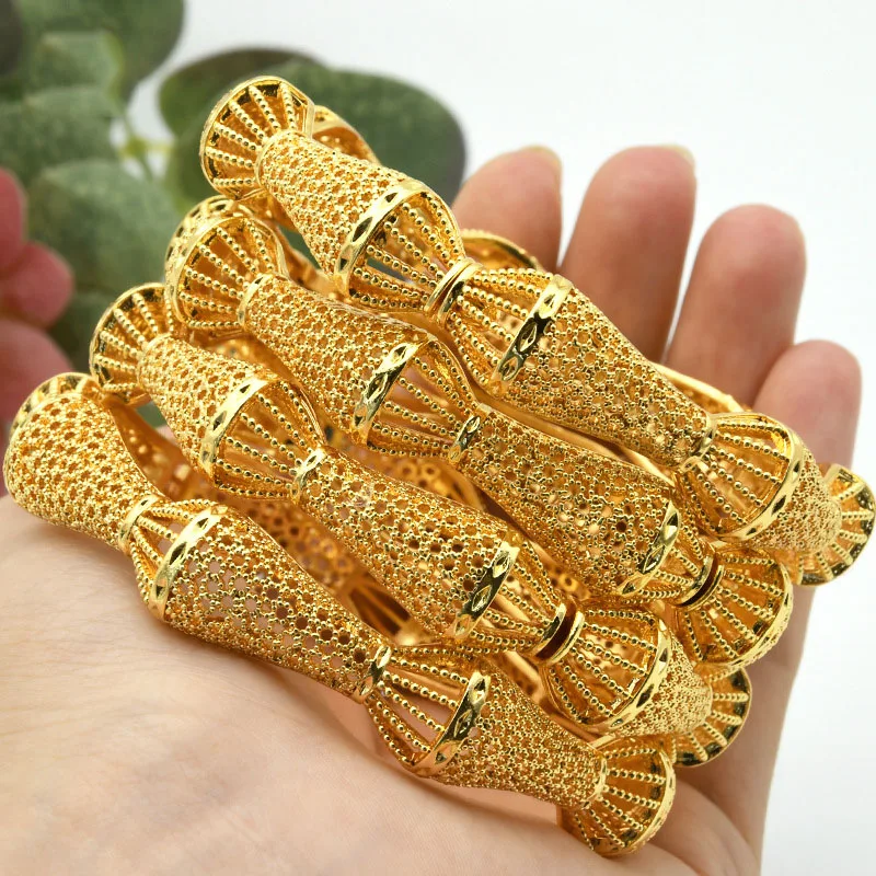 Factory Price Eastern 24k Plated Gold Bracelet Set Hollow Bangle Gold Plated Jewelry Wholesale