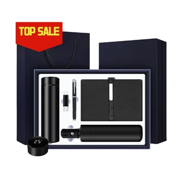 Promo Wholesale Business Luxury Customizable PU Leather A5 Notebook Gift Set With Pen, Thermal Mug And USB