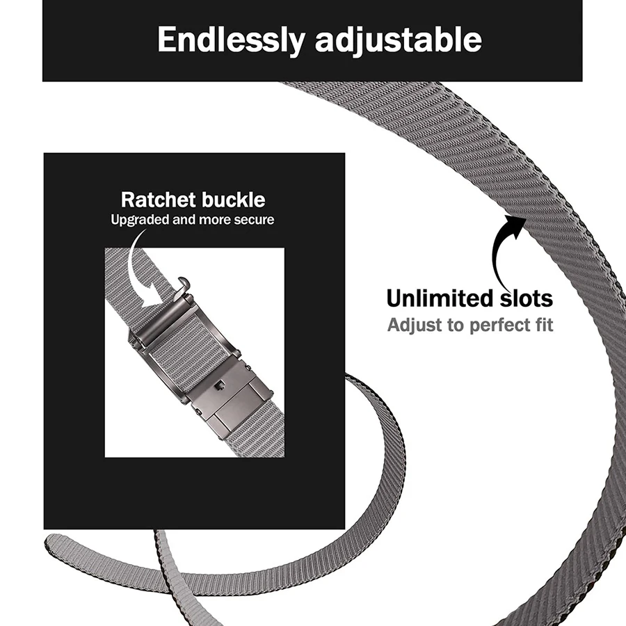 Wear-resistant Lightweight Reversible Ratchet Belt Nylon Web Tactical Work Belt with Automatic Slide Buckle