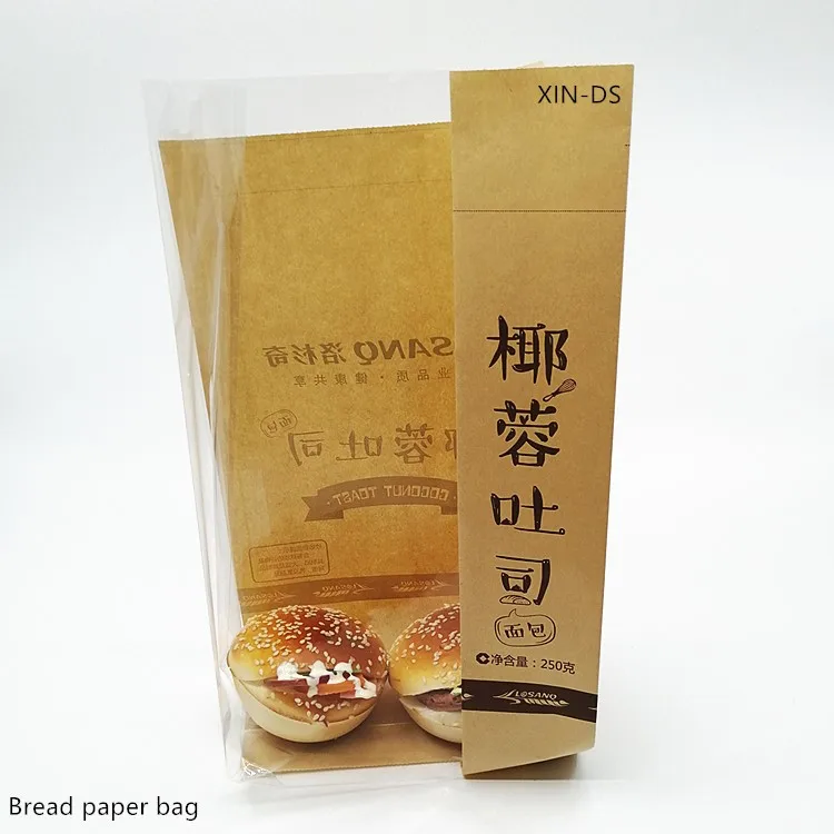 Custom print food packaging kraft paper bag with window for bread