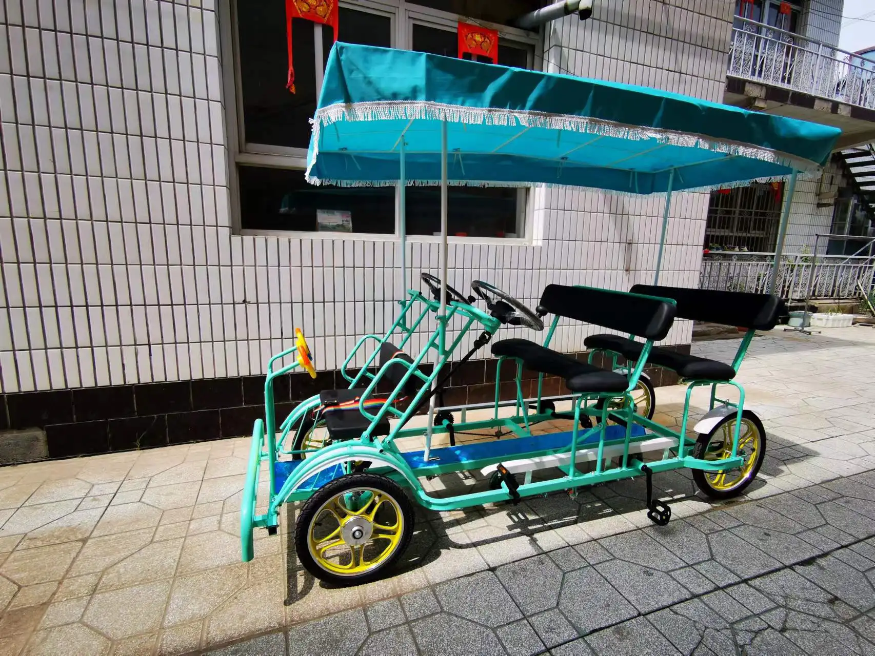 Persons Surrey Bikes Cycle Blue Four People Rental Sightseeing Tandem  Bicycle for City Tour