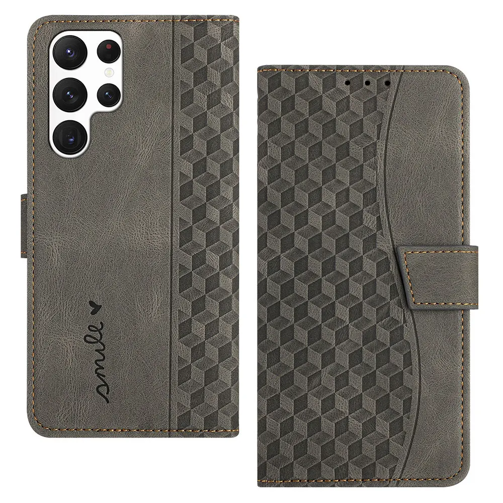 Laudtec Sjk736 Wallet Card Phone Case Diamond Lattice Simple Business Skin Friendly Cover For Samsung S24 S23 S22 Fe Plus Ultra