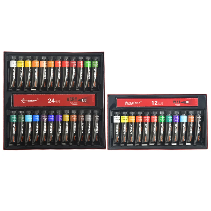 24 Tuben Acrylfarbe Set – 2x12 Farben, Je 12 Ml, Matt, Ideale Grundausstattung Für Künstler & Hobby-Maler