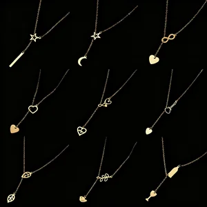 MW Wholesale Fashion 18K Gold-Plated Stainless Steel Geometric Heart-Star Sweater Necklace for Women
