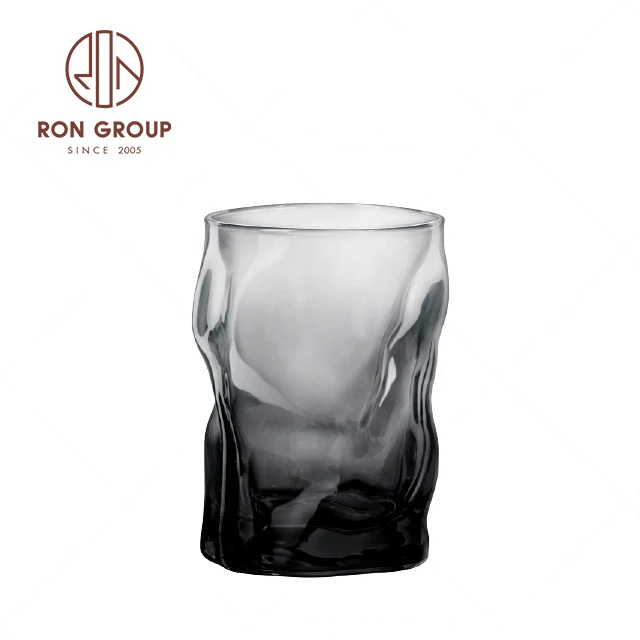Wholesale Custom Logo Wedding Restaurant Stemless Juice Whisky Tumbler Wave Tempered Frosted Water Mug Purple Drinking Glass Cup