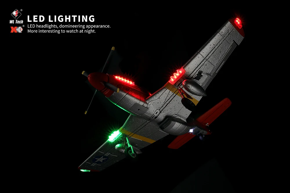 HOSHI WLtoys A280 RC Airplane P51 Fighter Simulator 2.4G 3D6G Mode Glider Fixed Wing with LED Light Radio Control Toys