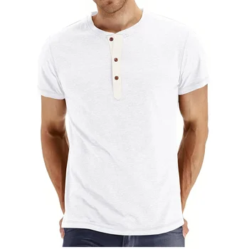 LW-Fashion new designing t shirt 100% cotton spandex short sleeve button neck men bleach t-shirt