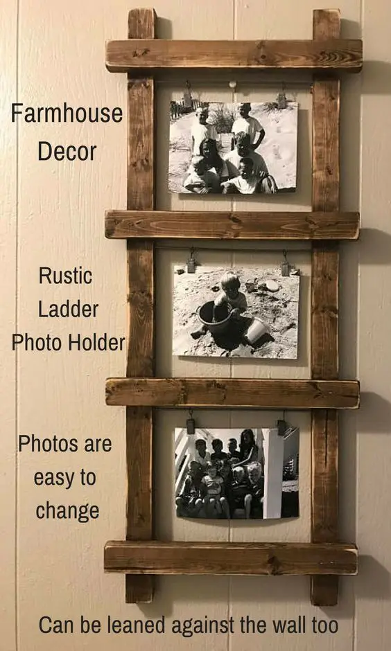 JUNJI Distressed Wood Photo Open Frame Rustic Farmhouse Picture Frame for Great Gift  Wooden Ladder Photo Display