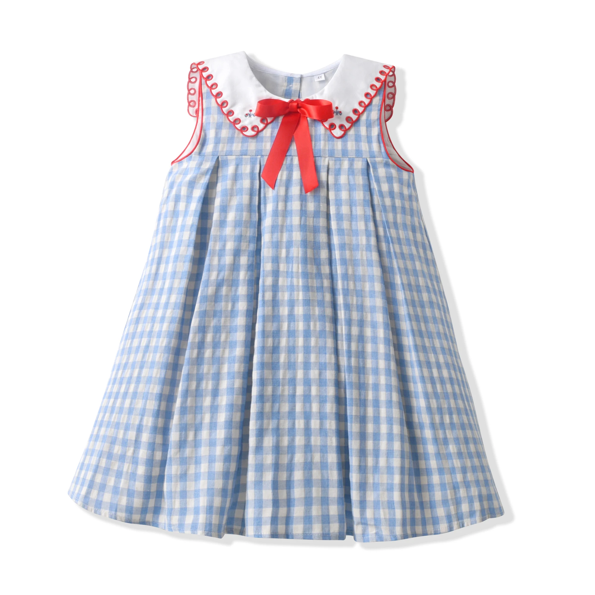 Luxury Embroidered Gingham Check Print Cotton Sleeveless Baby Girl Dress  Collar Children Plaid Frocks Kids Custom Clothing| Alibaba.com