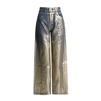 coating pants for silver color on denim jeans for woman 2024 style